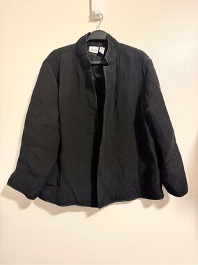 Chicos Black Silk Blend Open Front Jacket Textured Stand Collar